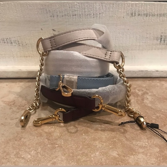 NWT Elegant 3 Piece Faux Suede & Leather Bag Straps Set - W/Gold Tone Hardware - Picture 4 of 12